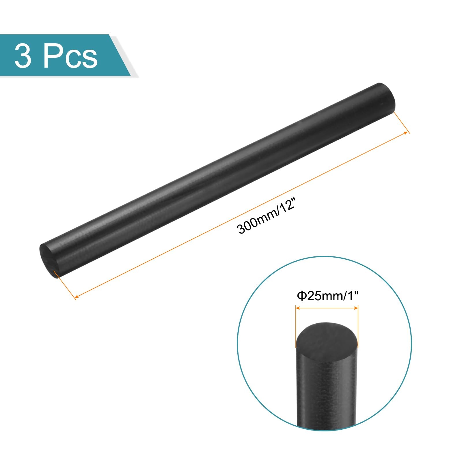 3 PCS Black Round ABS Plastic Rods 1×12 Inch Rigid Insulation DIY Craft Bar