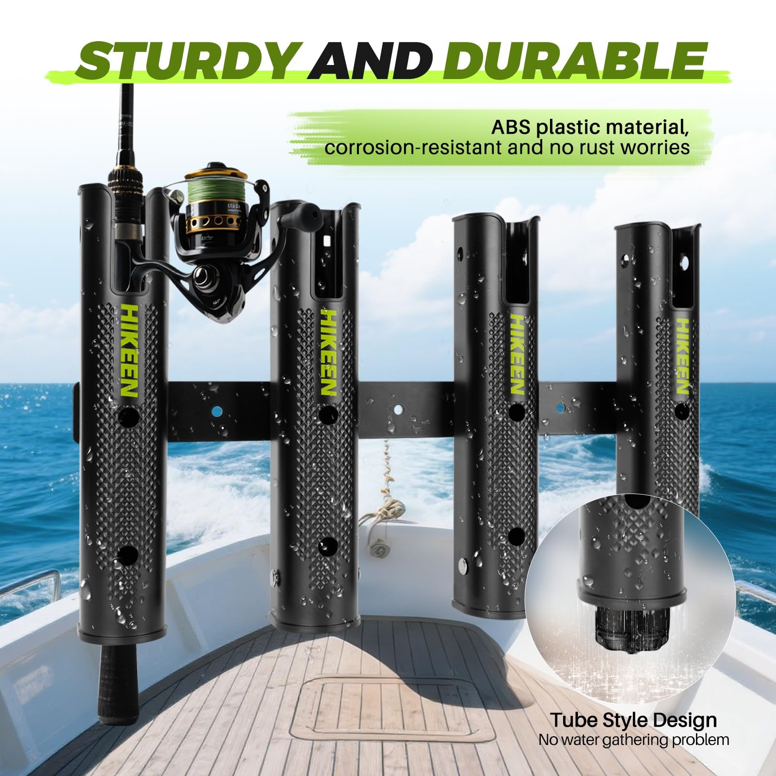 Hikeen Adjustable Fishing Rod Holder 4 Tube Fishing Pole Holders Wall-Mounted
