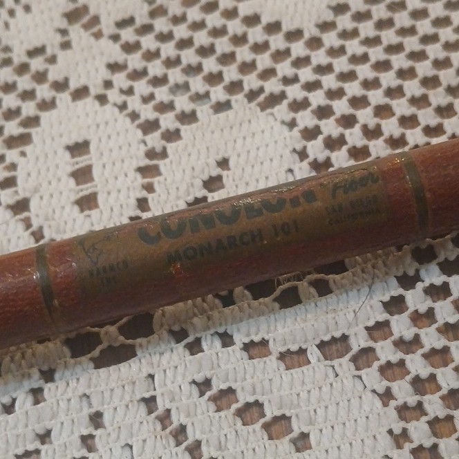 extreme Rare Conolon Monarch 101 Brown Fishing Rod Cork Handle Metal rollers
