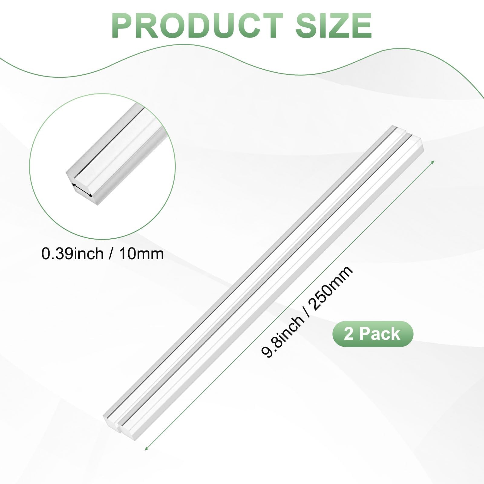 2Pack Acrylic Square Rods 250 x 10 mm Clear Dowel Sticks DIY Crafts