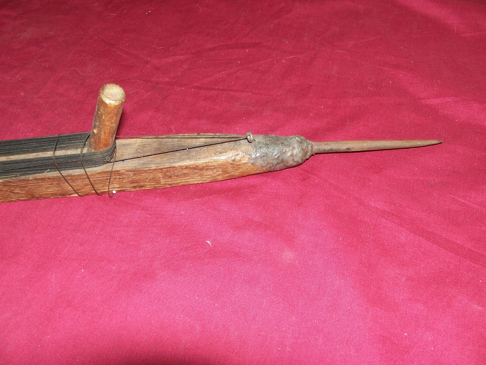 Old Antique Hand Home Made Custom Wood Wooden Ice Fishing Rig Pole Line Vintage