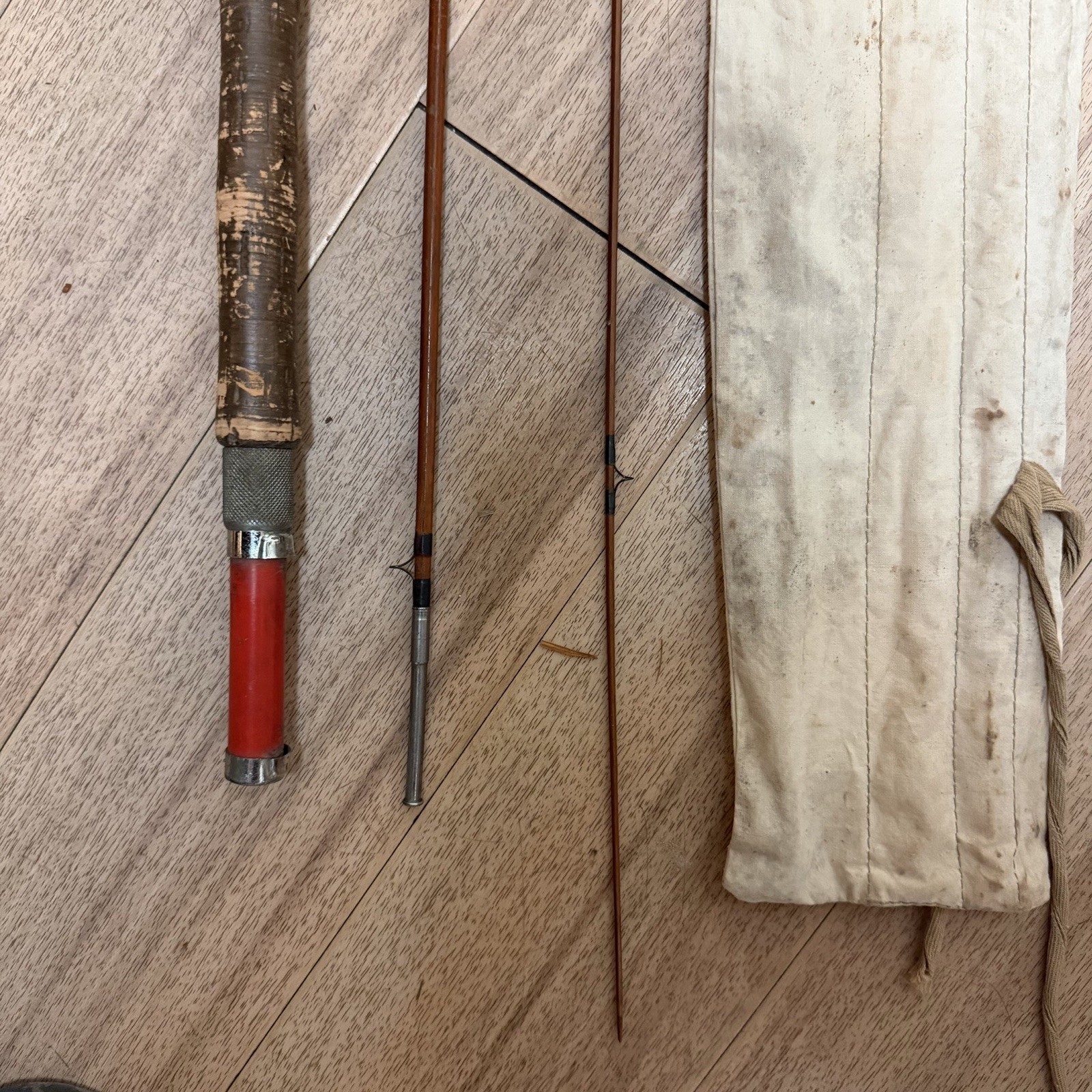 Vintage Bamboo Fly Rod W/ Sock & Canvas Bag Trout Rod Montague? South Bend?