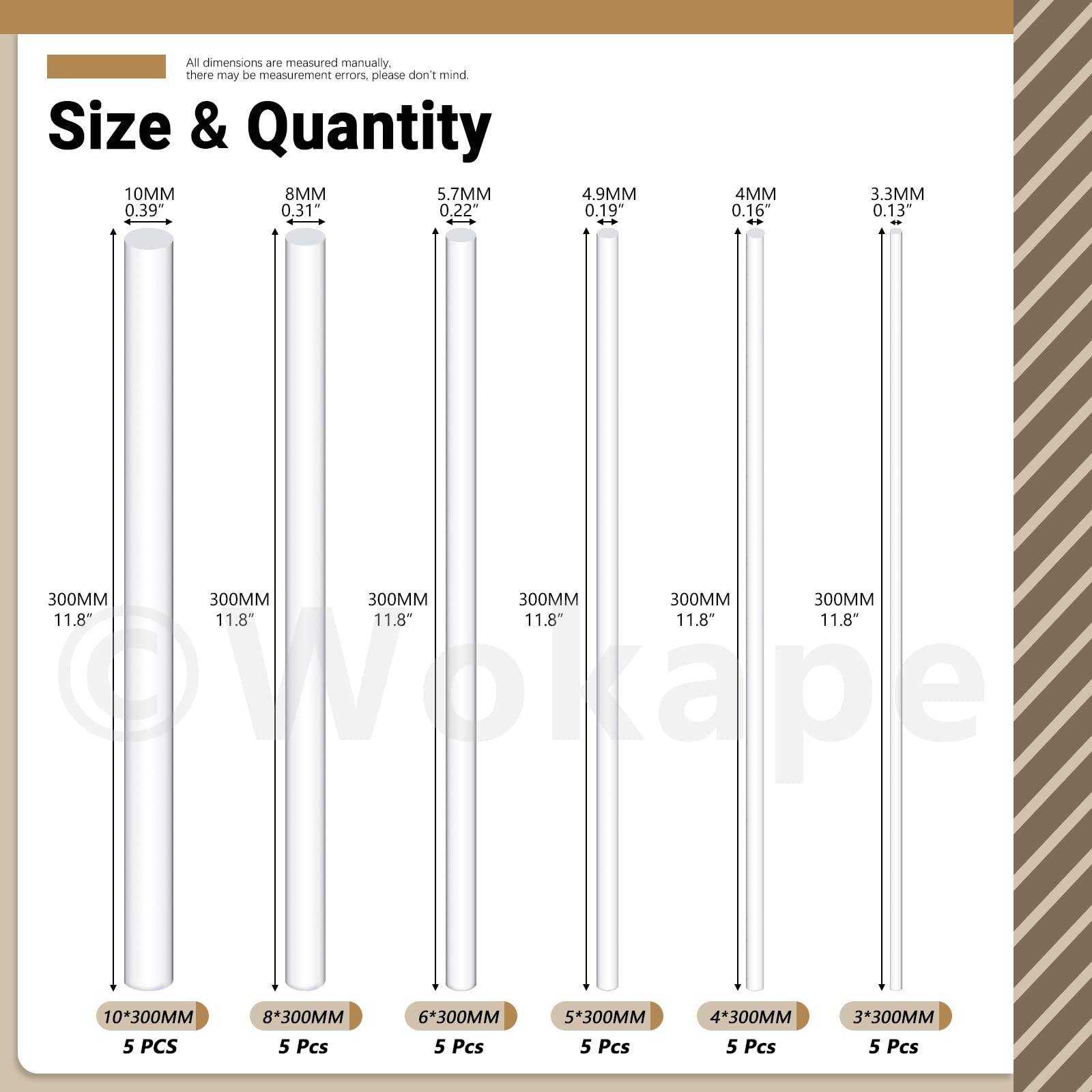 Acrylic Clear Rods Kit Dowel Plastic Round Rod 3/4/5/6/8/10mm 12 Inch 30 PCS