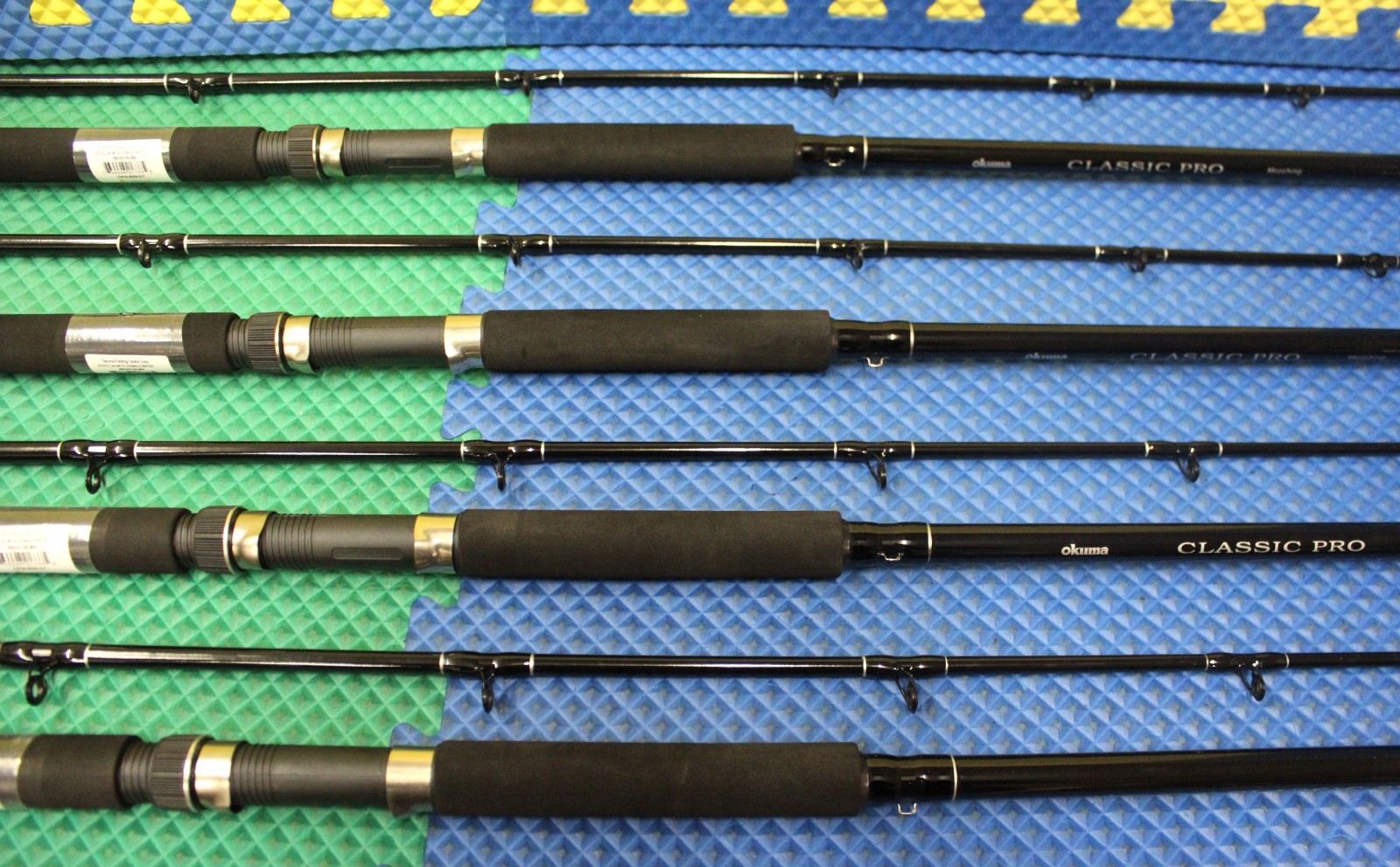 Okuma Classic Pro 9′ 0″ Trolling Rod Mooching CPM-90M-CT Chartreuse Tip 4-Pack!