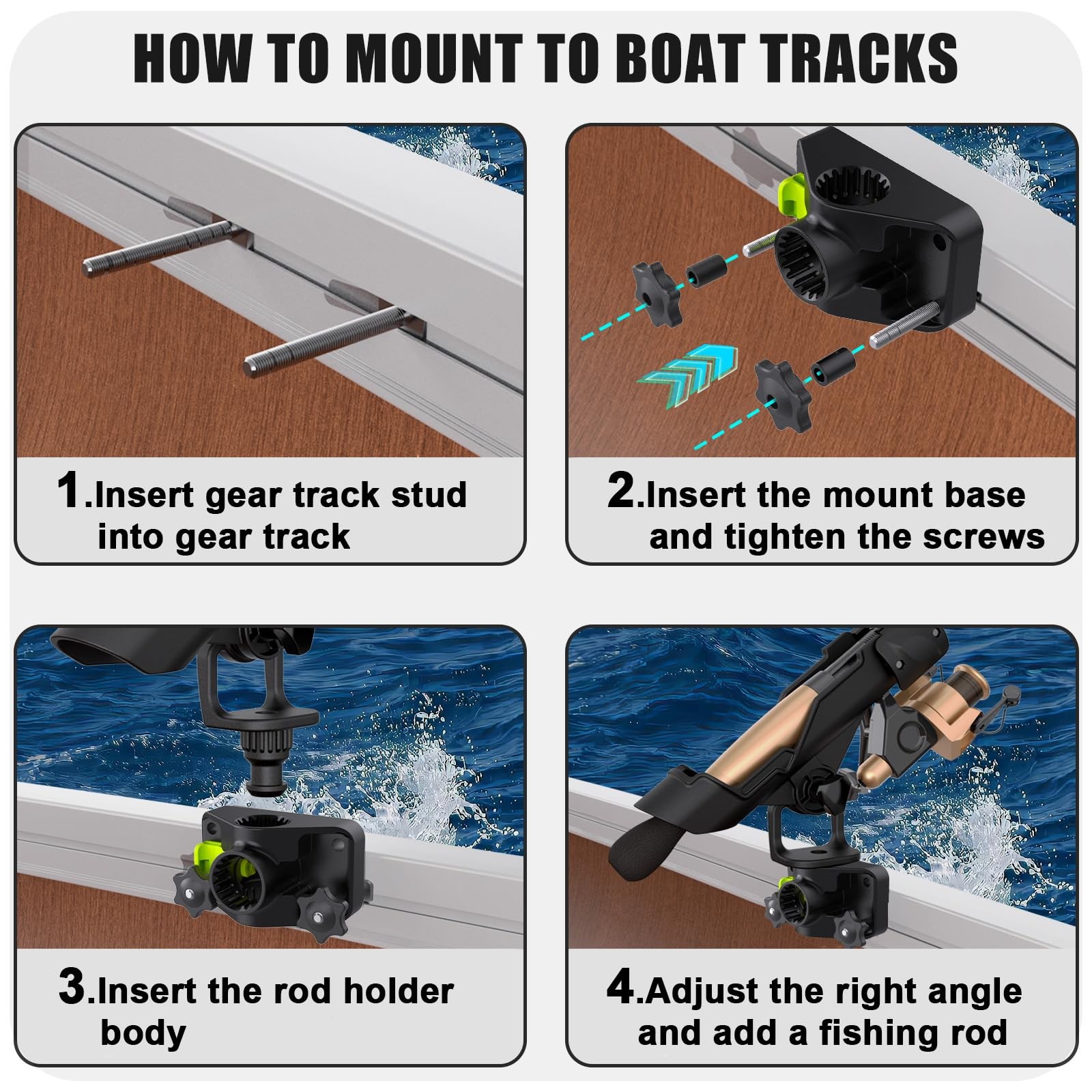 Fishing Rod Holder for Boat, Track Mount, 360° Adjustable, Heavy Duty ABS