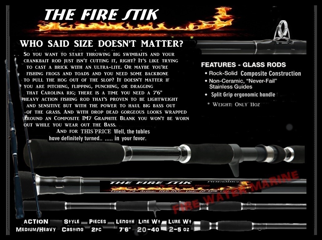 THE FIRE STIK 7’6″ SWIMBAIT CASTING ROD BASS FISHING STRIPER Medium Heavy Rock