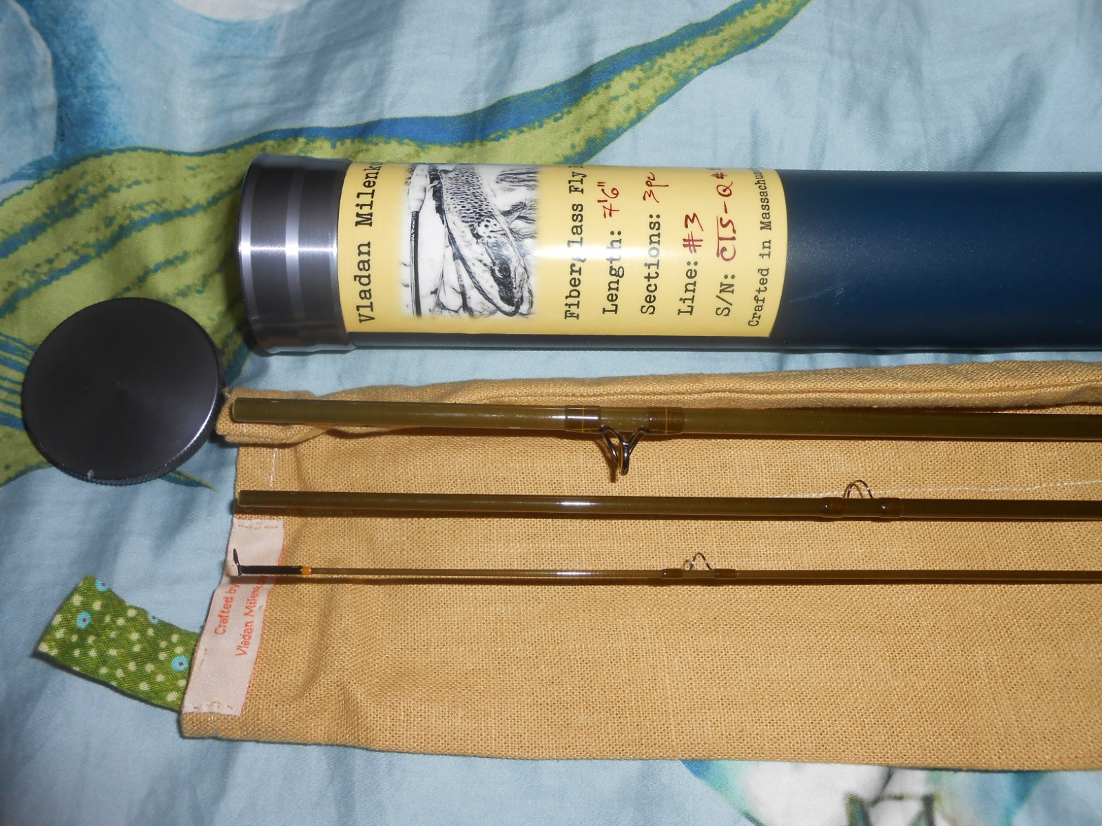 Vladan Milenkovic Fiberglass Fly Rod, 7 1/2′, 3 weight , CTS Quartz, superb