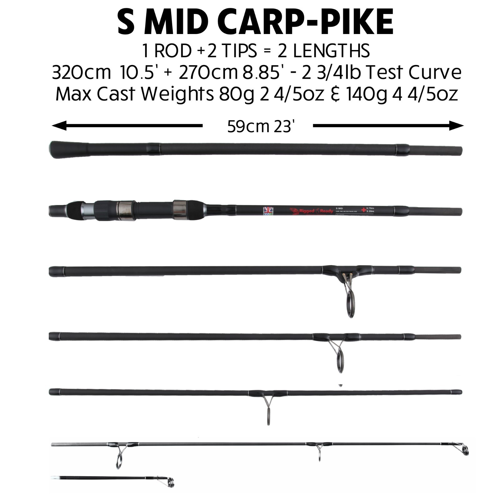 S MID Strong Predator Carp Travel Fishing Rod & Case 10.5′ Light-Sea,freshwater