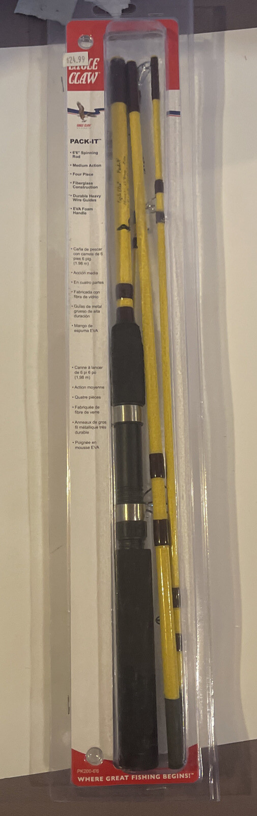 EAGLE CLAW PACK-IT ROD 6′-6″ MEDIUM ACTION 4-PIECE NEW! #PK200-66