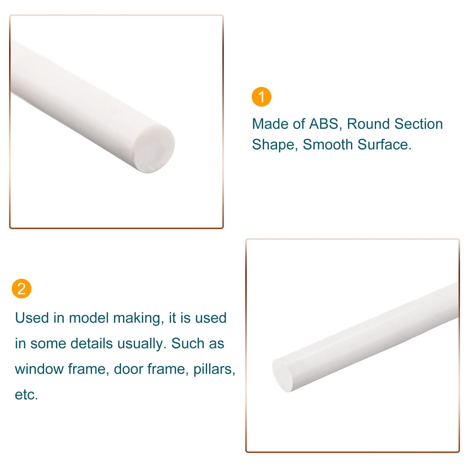 5 PCS ABS Plastic Rod Round Solid White Bar 4mmx250mm DIY Architectural Model