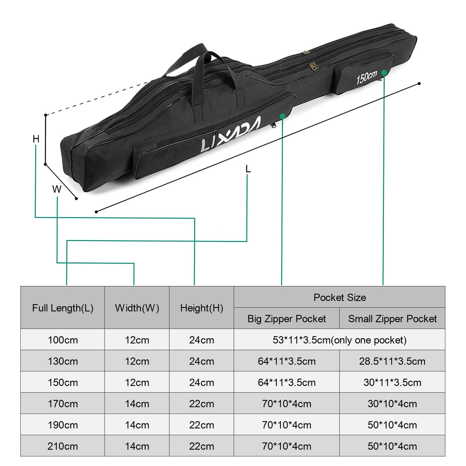 Lixada Fishing Rod Case Portable Folding Pole Reel Storage Bag Organizer