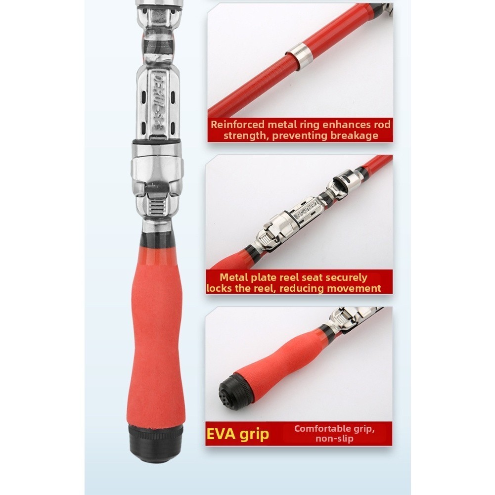 Telescopic Fishing Rod for Anglers 5 Sections 31cm Collapsed Fiberglass