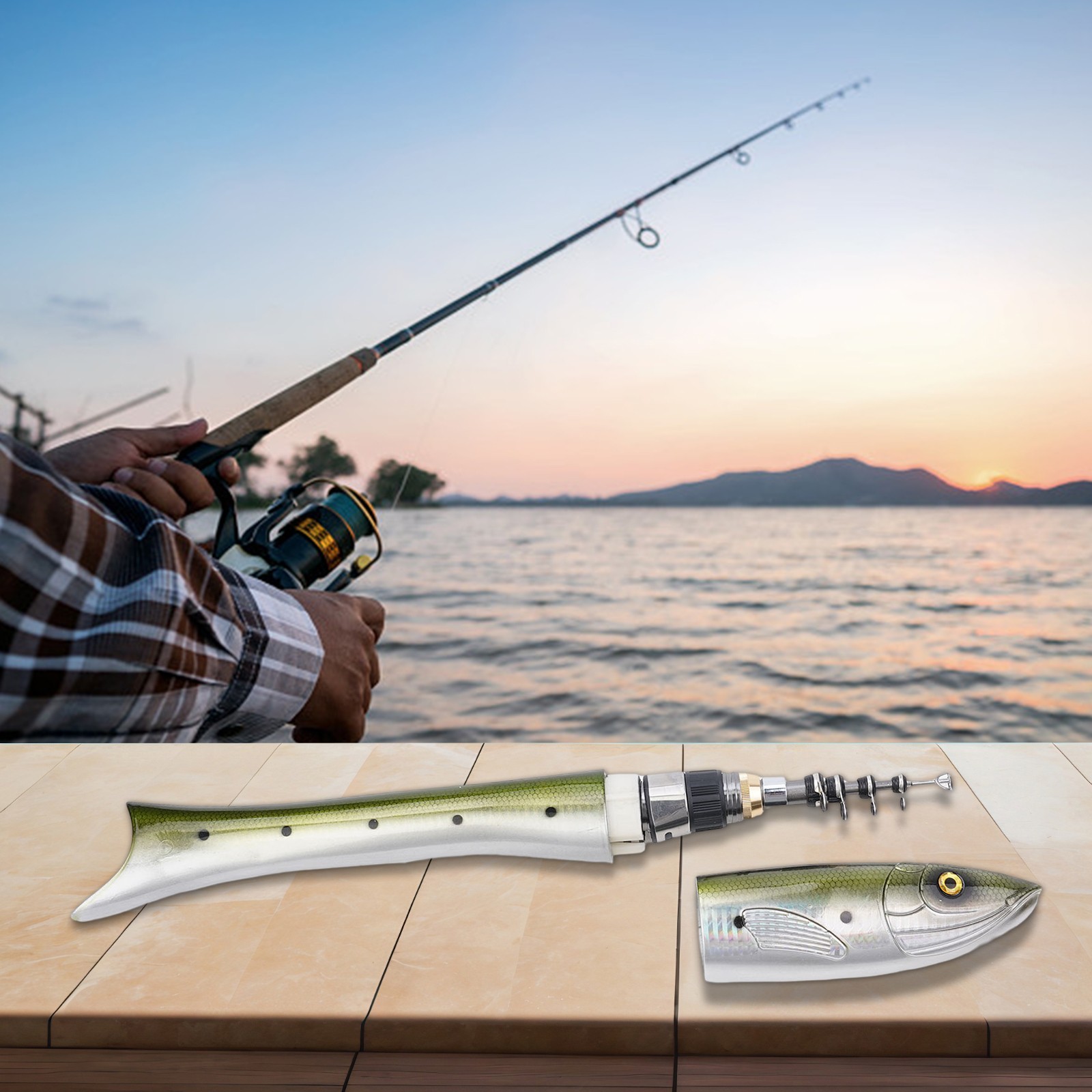 Unique Fish Shaped Design Carbon Fiber Casting Rod and Spin Wheel Reel