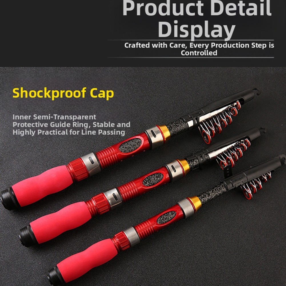 Portable Red Fishing Rod Set 1 to 2 Short Sea Pole with Hook Lures and Bag