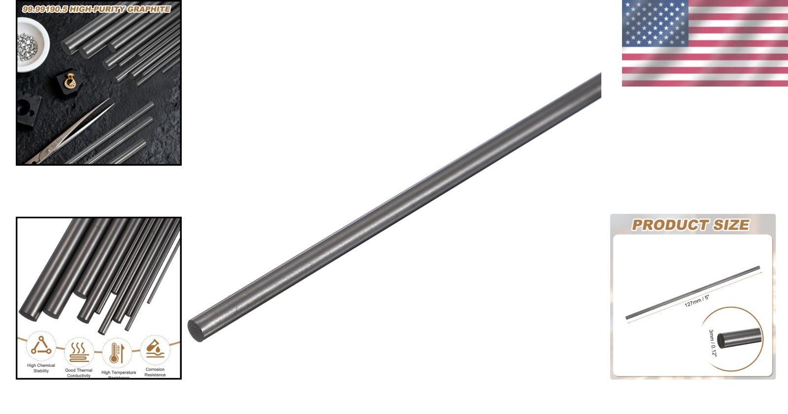 Durable Graphite Stirring Rod, 5″ Length, Perfect for Casting and Ingot Melting