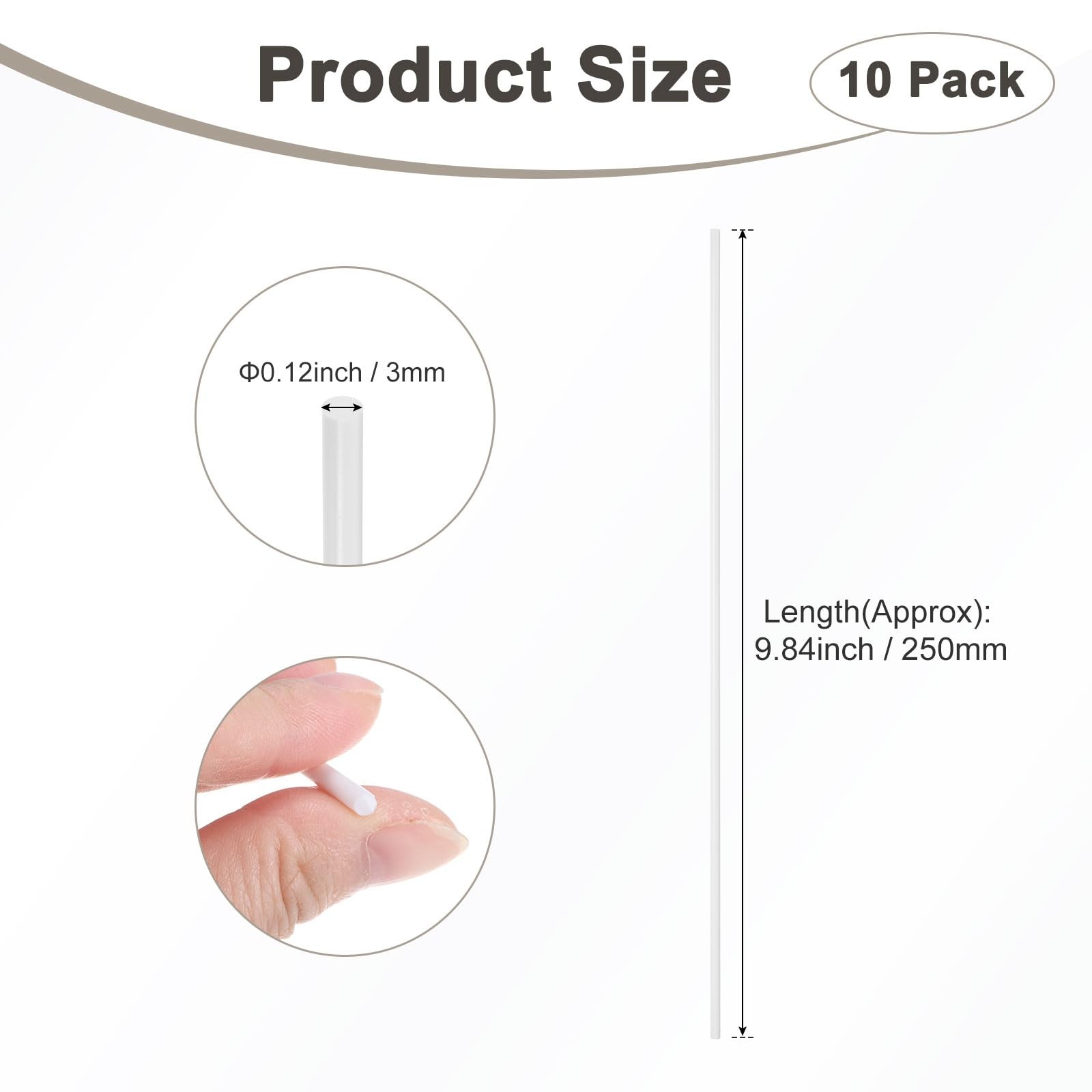 10 Pack Round Plastic Bars Rods 3x250mm ABS Smooth Tube White DIY Craft