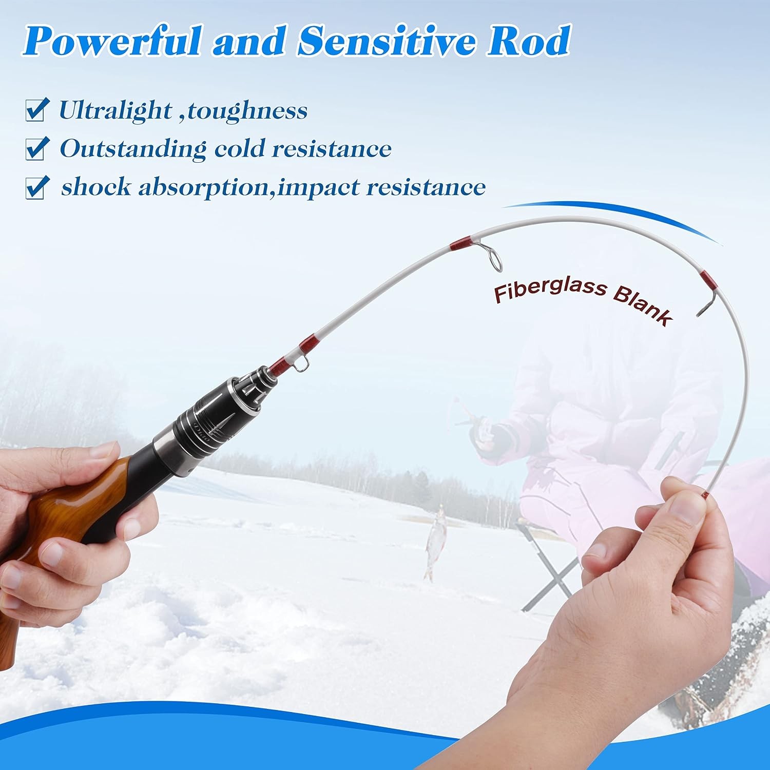 Ice Fishing Rod 23″ Ultralight Fast Action Spinning Rods Portable Ice Fishing