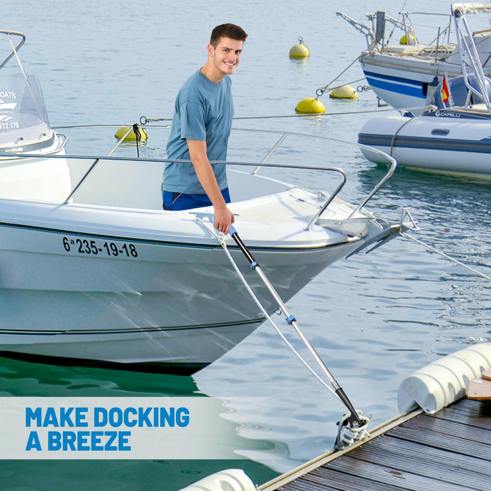 Boat Hooks for Docking,Telescoping Boat Hook with Utili 1.9-3.4ft, Black – 3.4ft