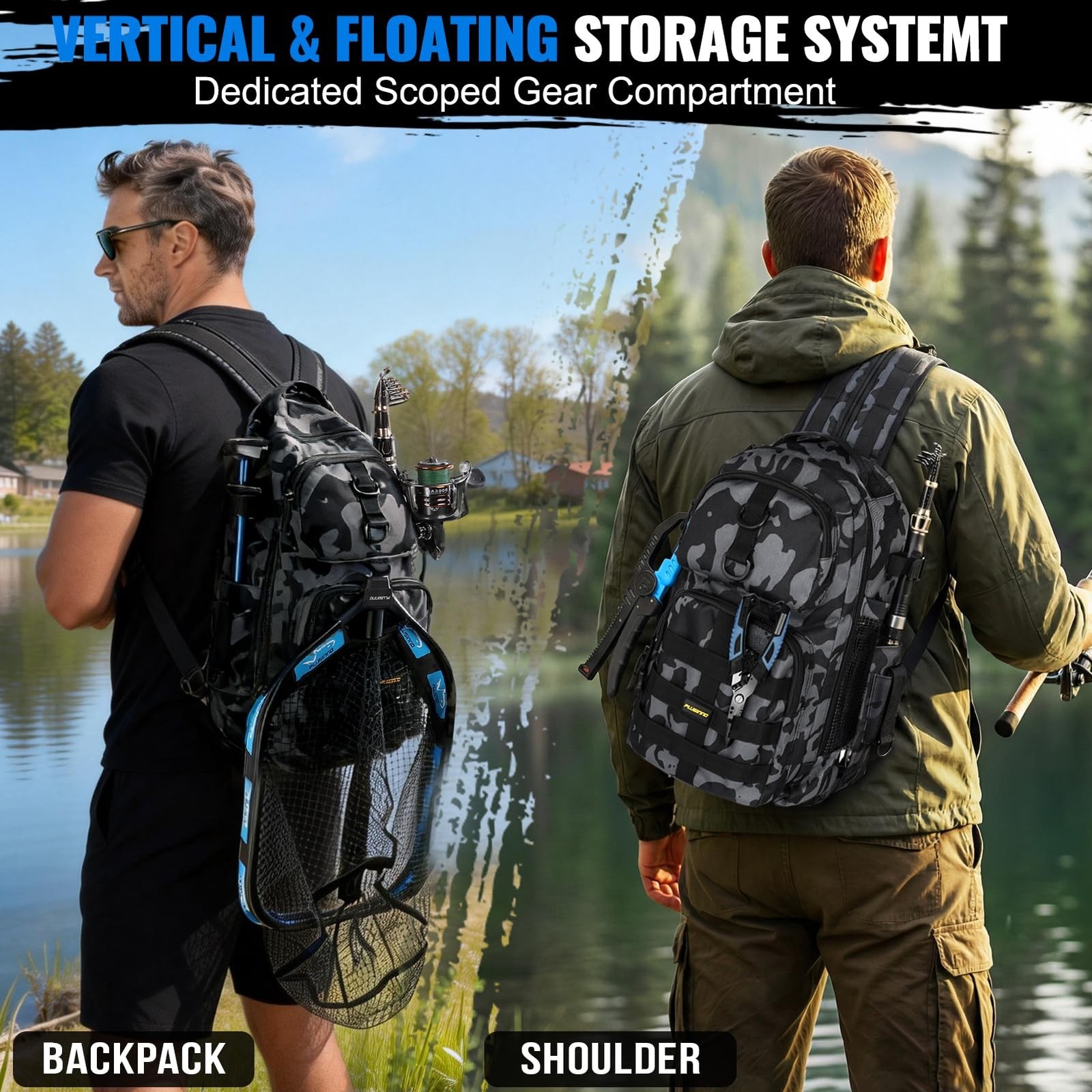 PLUSINNO Fishing Rod Reel Combo Kit w/ Backpack Net Tackle Full Gear Set