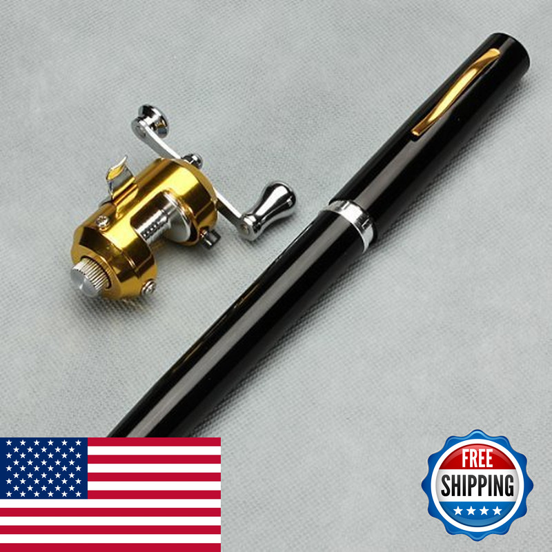 G Ganen 38Inch Mini Portable Pocket Aluminum Alloy Fishing Rod Pen Black