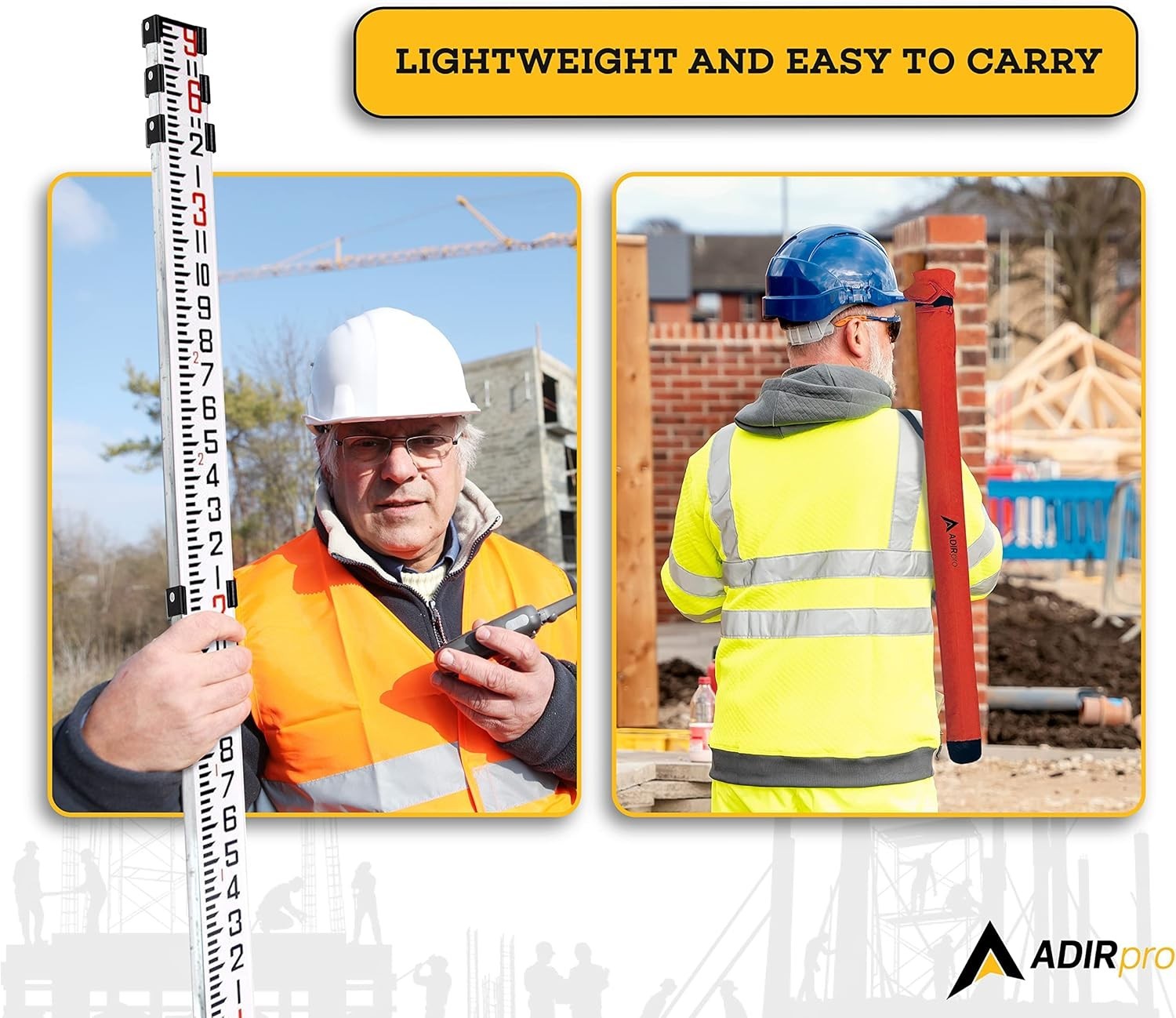 Dual-Sided 9ft Leveling Rod with 8th Foot Graduations & Carrying Case Included