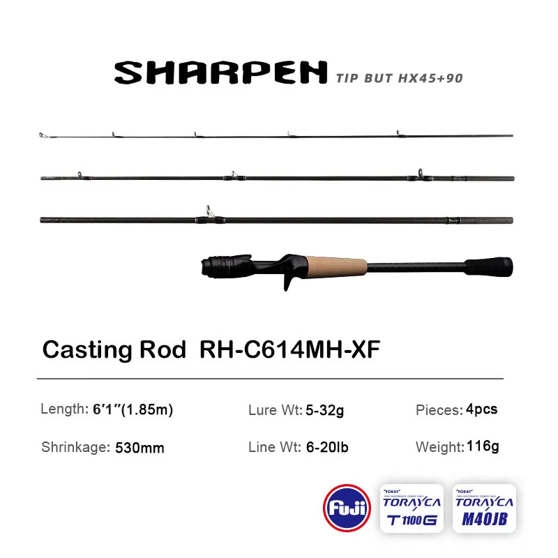 PURELURE SHARPEN Fishing Rod Carbon Spinning Casting FUJI Components Bass Pike