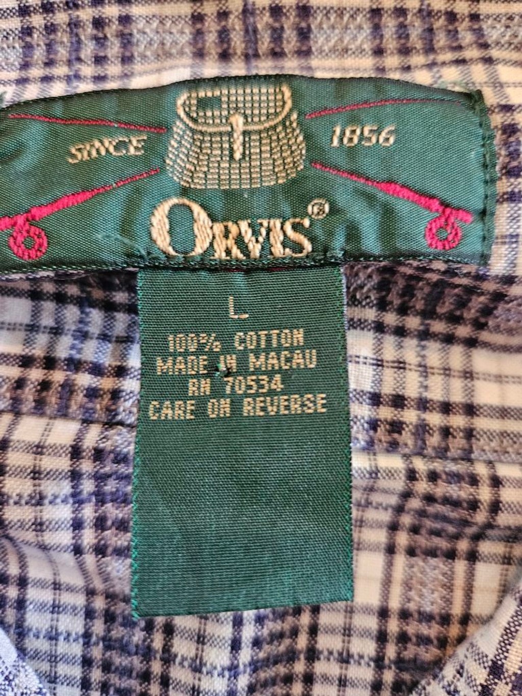 Women’s Orvis VTG 90s Y2K Plaid Button Down Shirt L White Blue