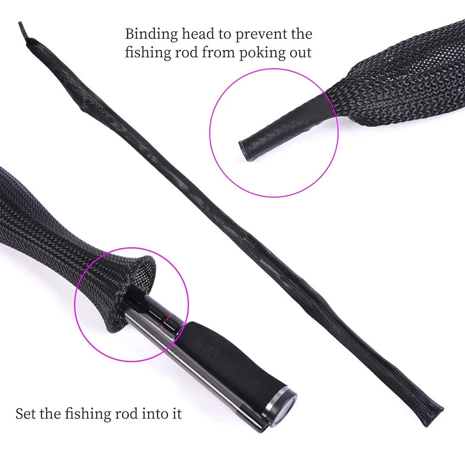 Witwatia Fishing Rod Cover, 7 Pack Sleeve Socks Pole Large, black