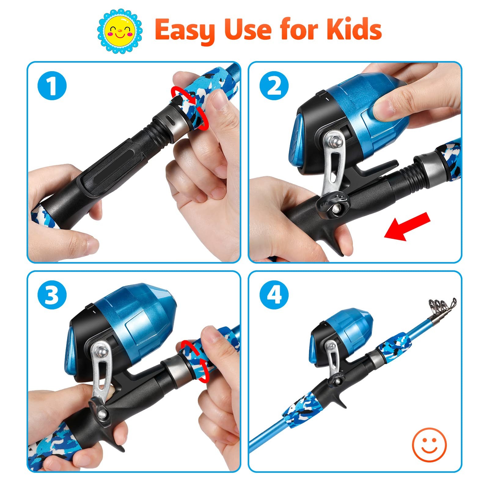 PLUSINNO Kids Fishing Pole with Spincast Reel Telescopic 5FT / 1.5M, Blue