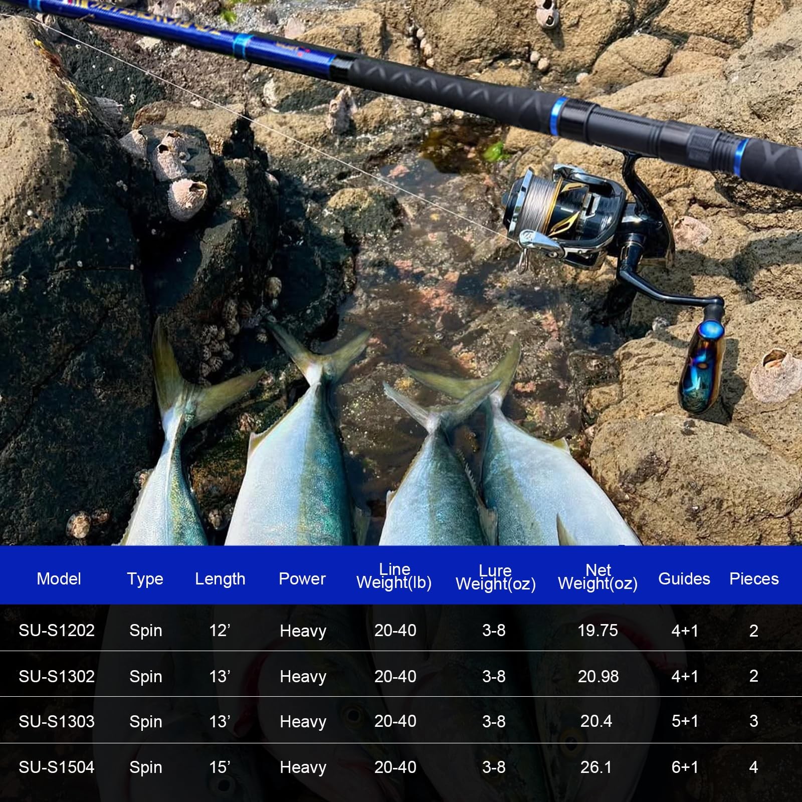 Fiblink Surf Spinning Fishing Rod Carbon Fiber Travel Fishing 15 – 4 Piece