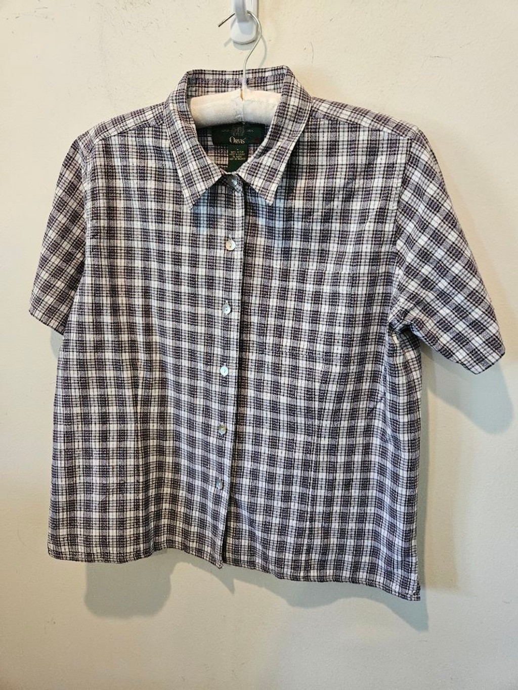 Women’s Orvis VTG 90s Y2K Plaid Button Down Shirt L White Blue