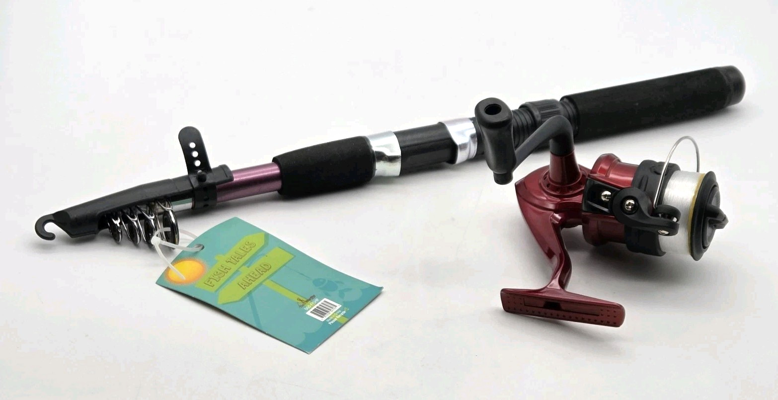 Trail Worthy Telescoping Fishing Rod & Reel Set Extends From 15″ to 6′ Red