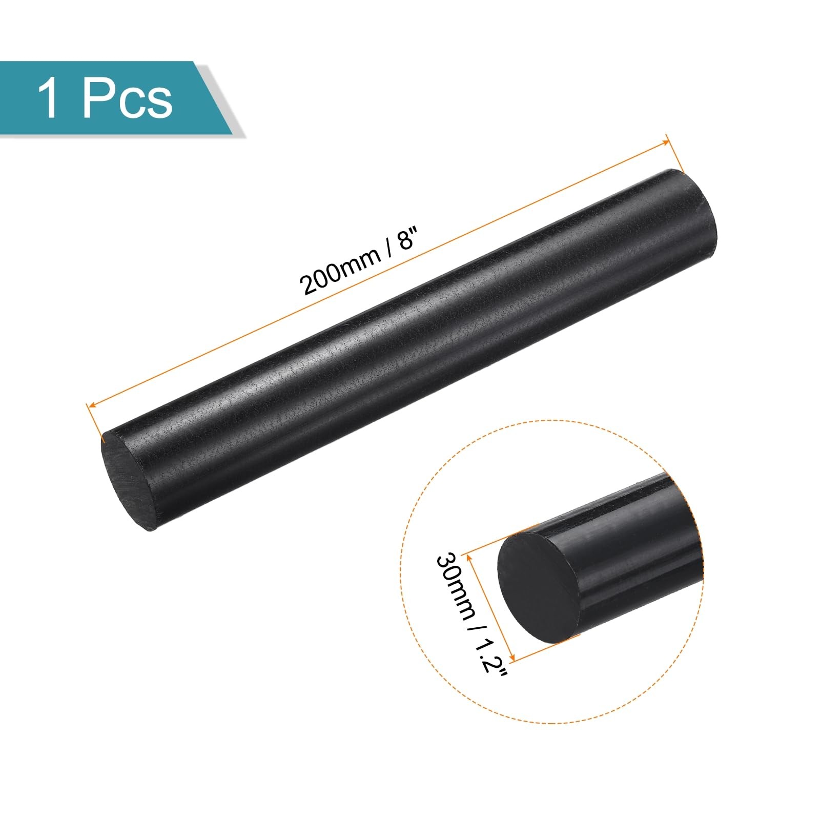 ABS Plastic Rod Round Solid Bar 30mm x 200mm Black DIY Model Pack of 1