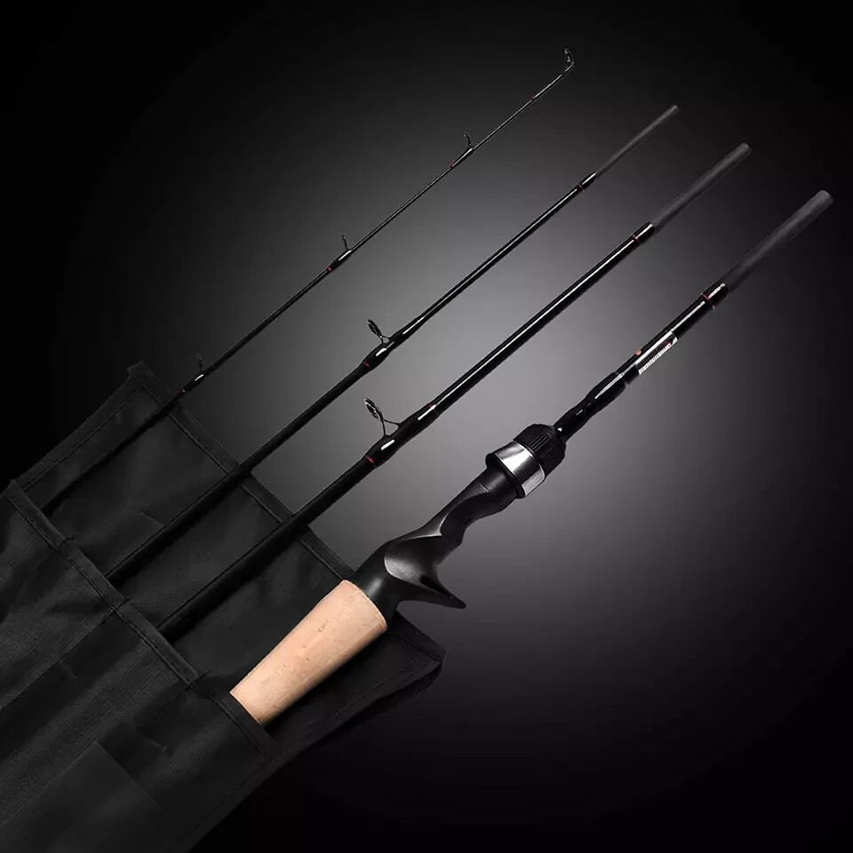 4-Piece Travel Casting Rod Carbon Baitcasting Portable Fishing Pole Baitcaster