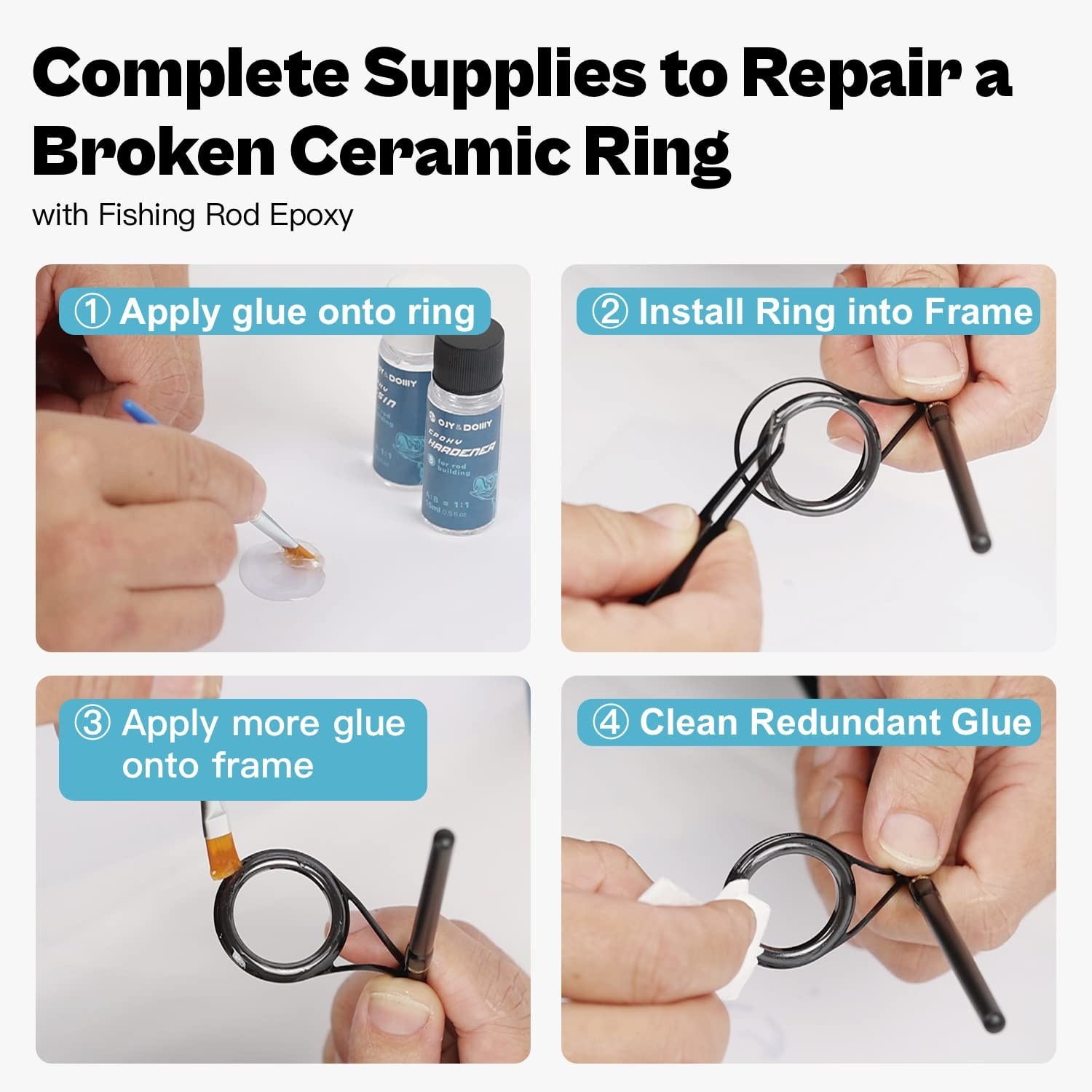 Fishing Rod Repair Kit,Fishing Pole Eyelet Ceramic Insert Eyes Repair with 52 Gu