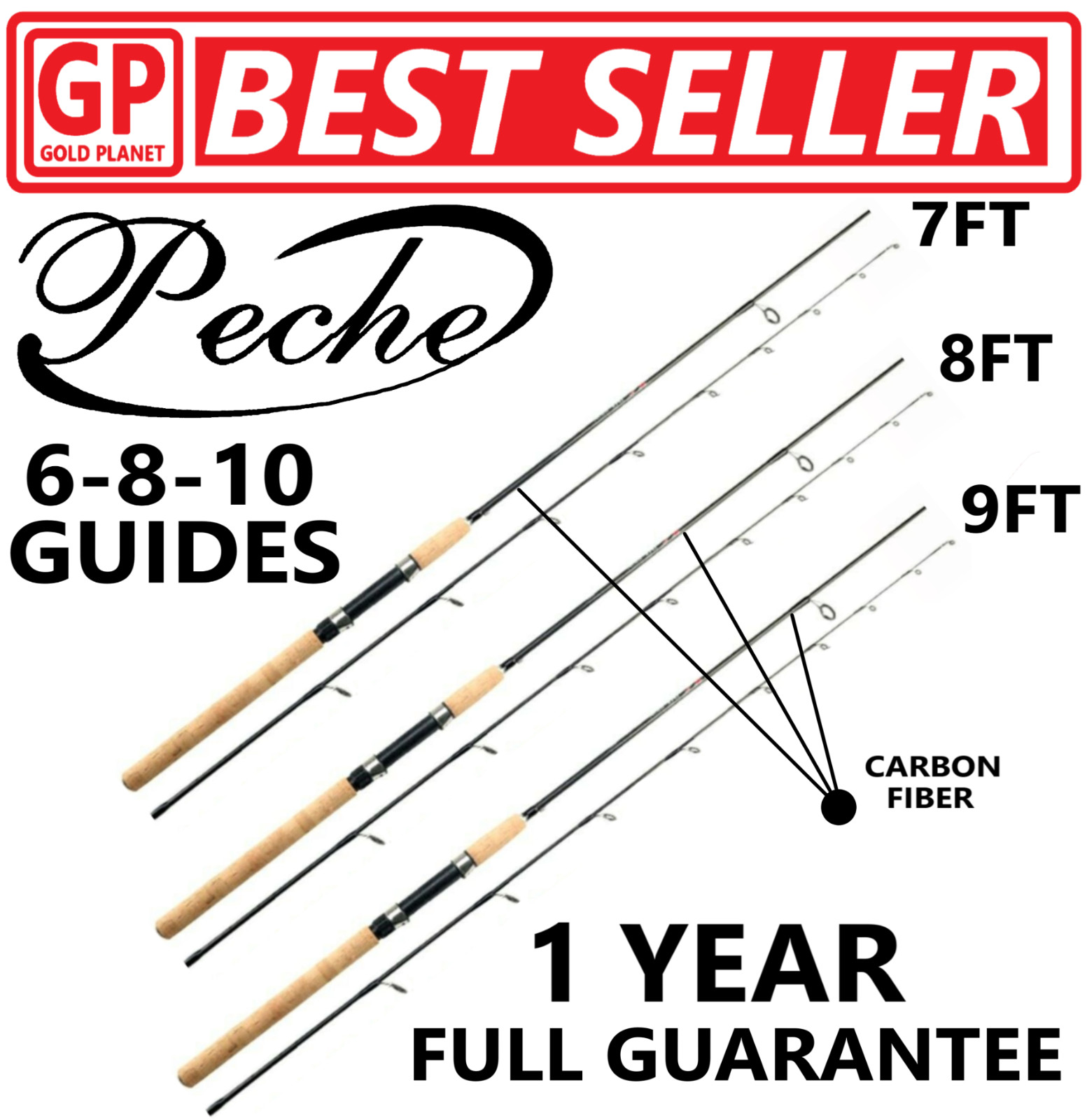 Fishing Pole Spinning Rod Carbon Fiber Portable Medium Fast Lightweight 7f 8f 9f