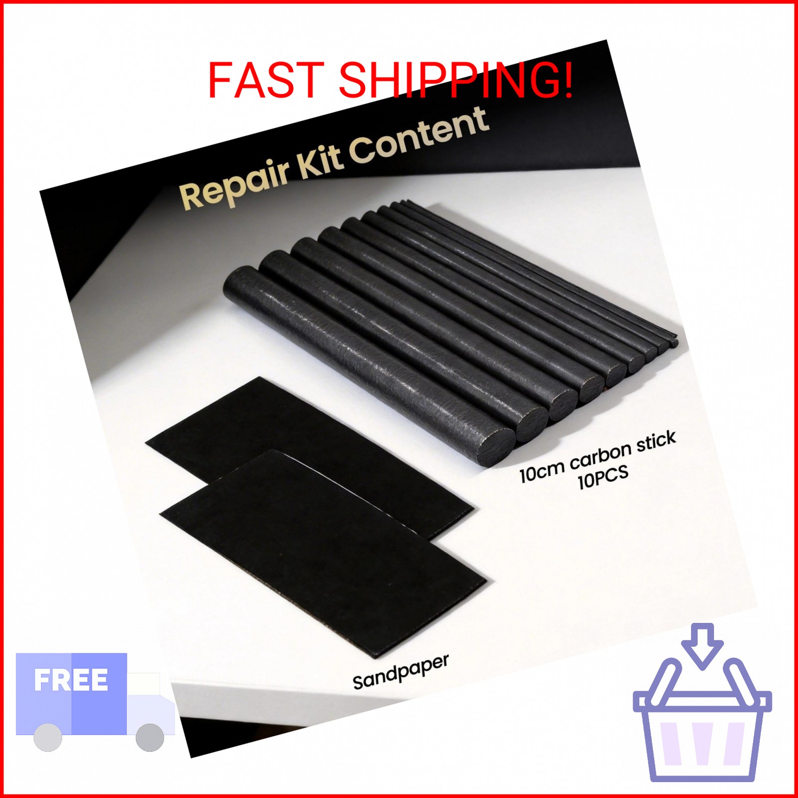 FishTrip Fishing Rod Repair Kit Complete,10pcs Carbon Fiber Sticks with 5pcs San