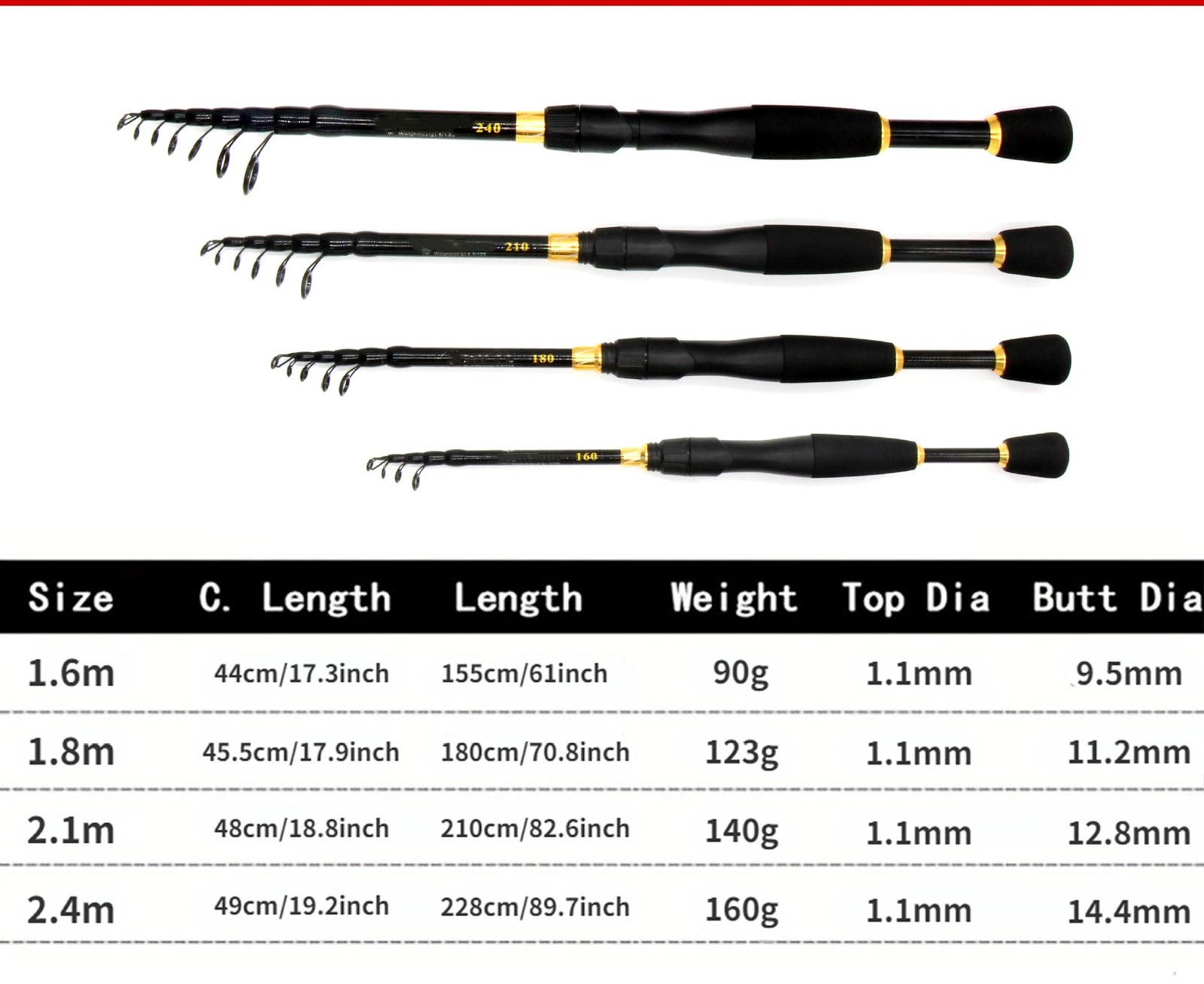 1.6M-2.4M Telescopic Fishing Rod Carbon UltraLight Vibrating type Spinning Rod