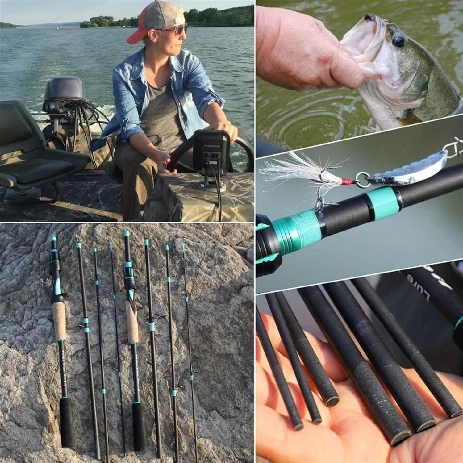 4 Section Fiberglass Spinner Baitcasting Fishing Rod Tone Pole Fishing Tackle