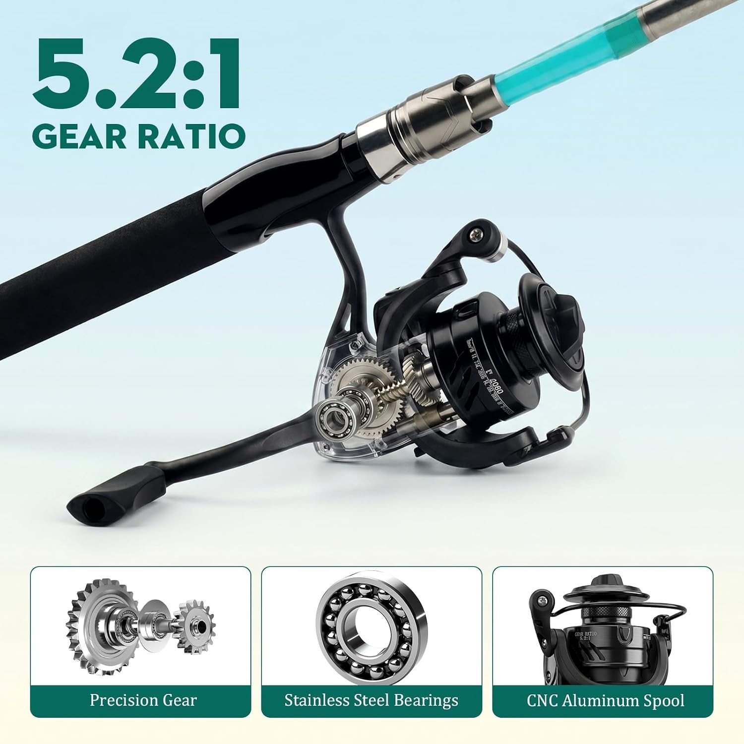 5-Piece Heavy-Duty Solid Fishing Rod Reel Combo with Travel Storage Bag