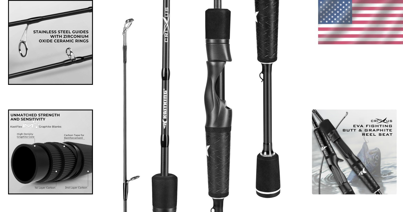 Crixus IM6 Graphite Fishing Rod – 7’0″ Medium Power with SuperPolymer Handle