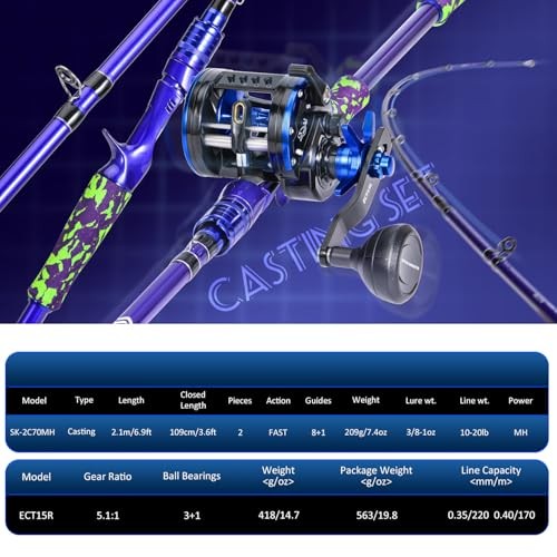 Inshore Saltwater Fishing Rods Combo, 7-Foot Spinning Rods and Casting Rods