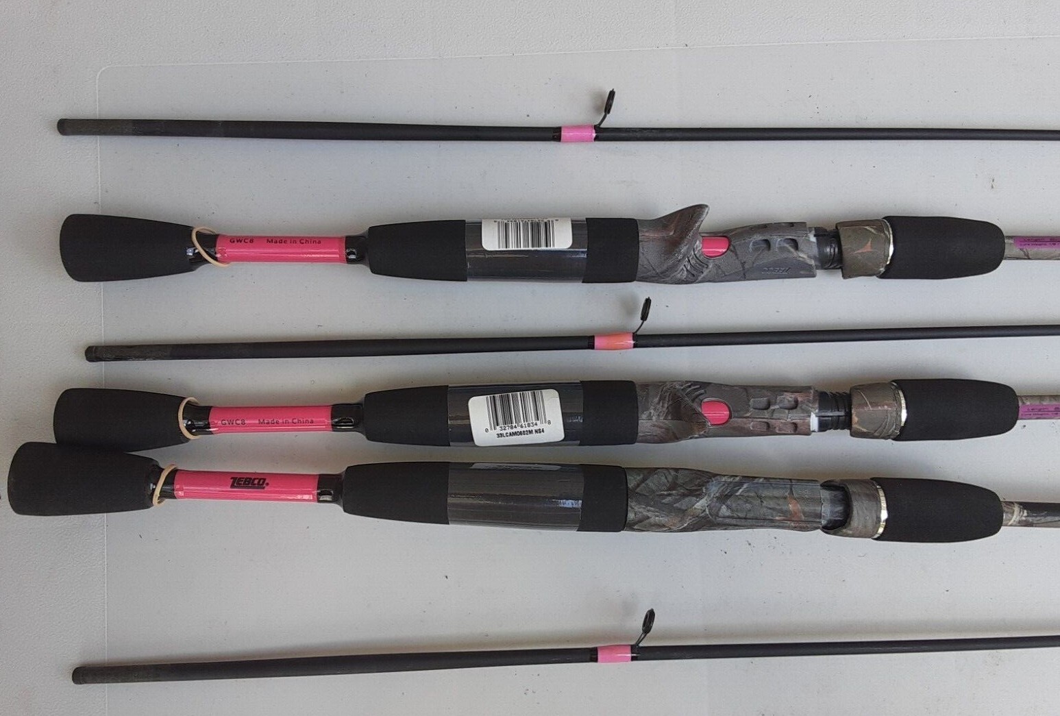 lot 3 New Zebco 33 Camo Casting 6’ foot Rods Medium Action Pink 2 piece