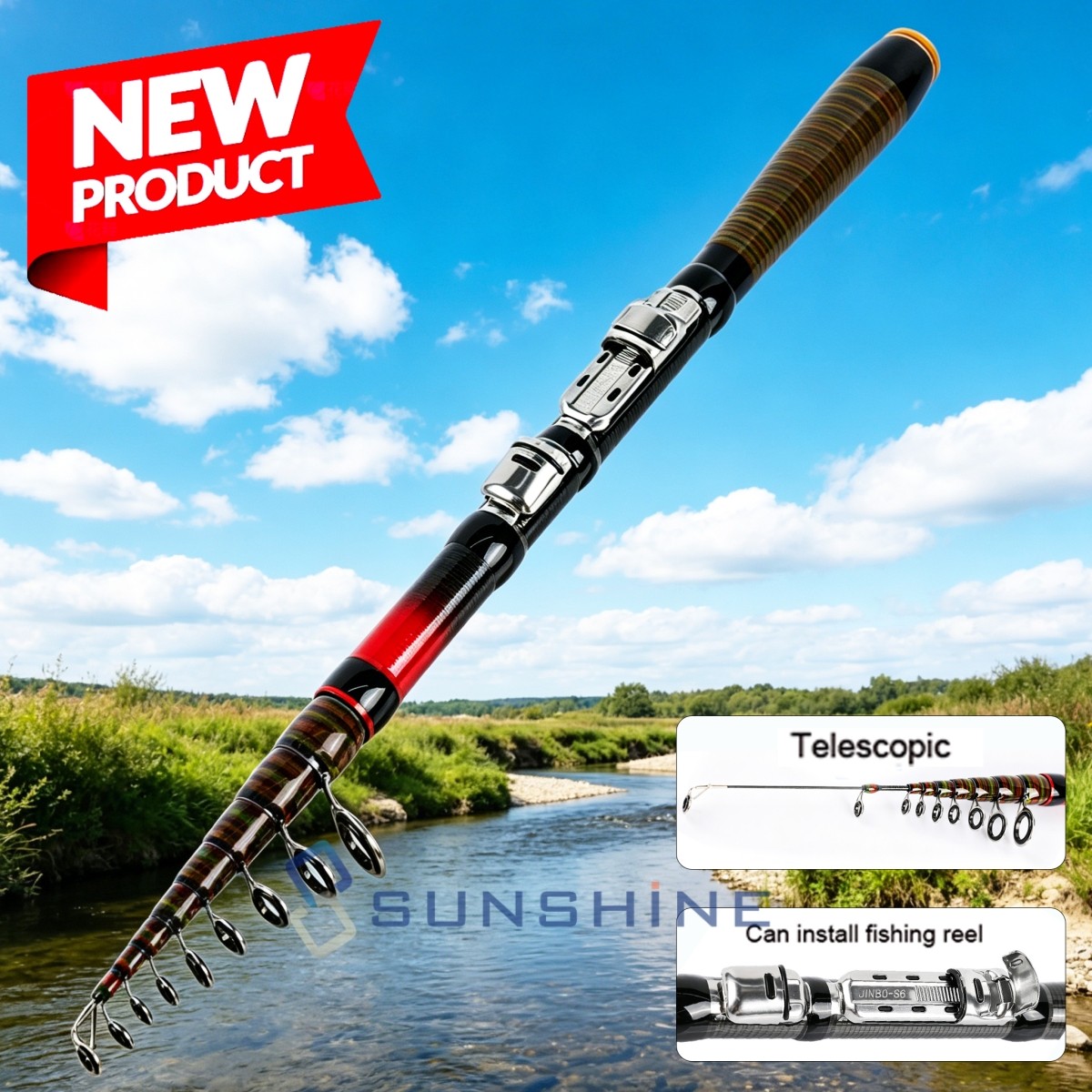 Carbon Fiber Portable Telescopic Fishing Rod Pole 20-55lb Sea Saltwater Spinning
