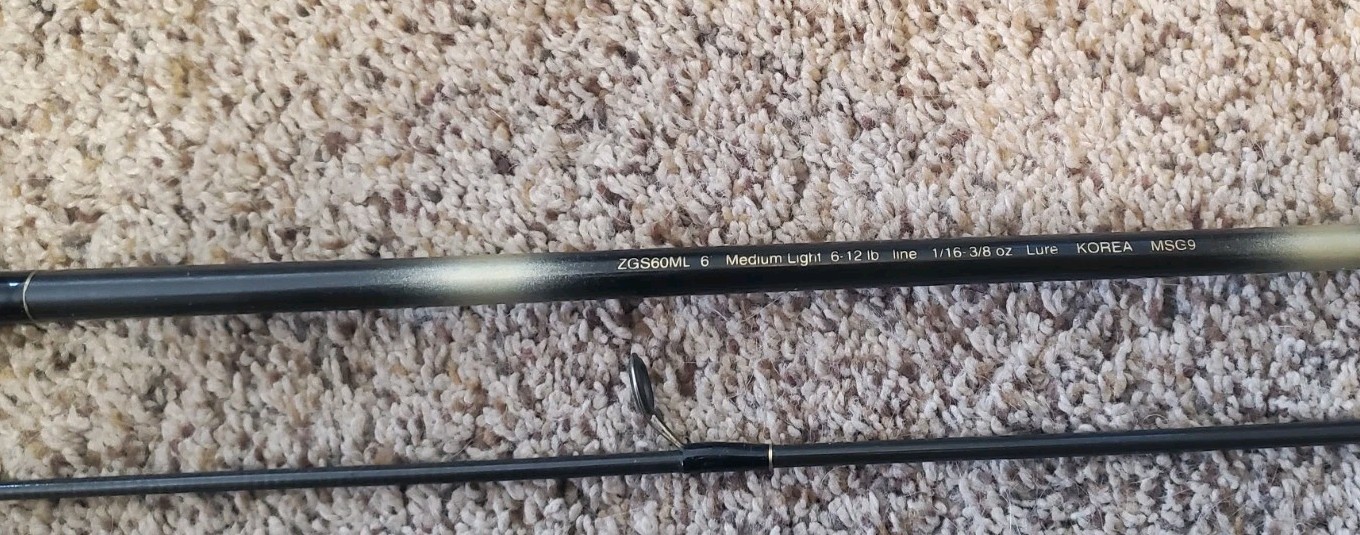 Zebco Gold Graphite Spinning Fishing Rod Model ZGS60ML 6′ Medium Light 2 Piece