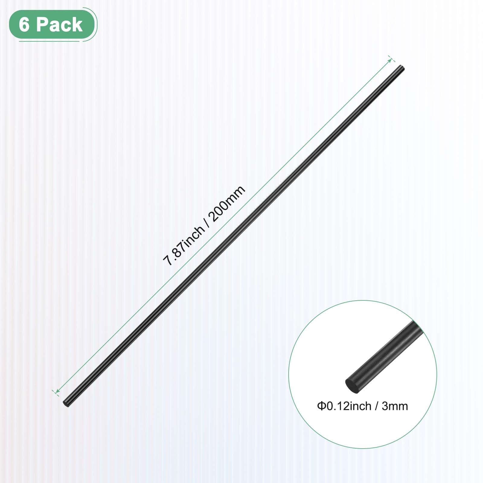 M METERXITY 6-Pack Carbon Fiber Rods, 200mm Length 3mm Dia x 3mm, Black