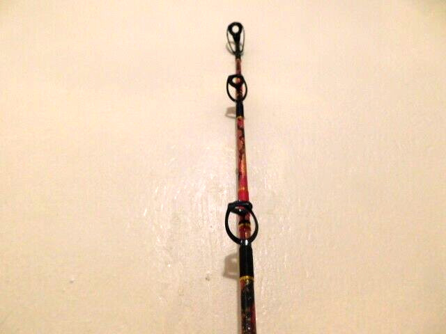 CUSTOM CONVENTIONAL BOAT ROD 7′ 40-80 LB RED, GOLD, BLACK MARBLE TURBOS NEW