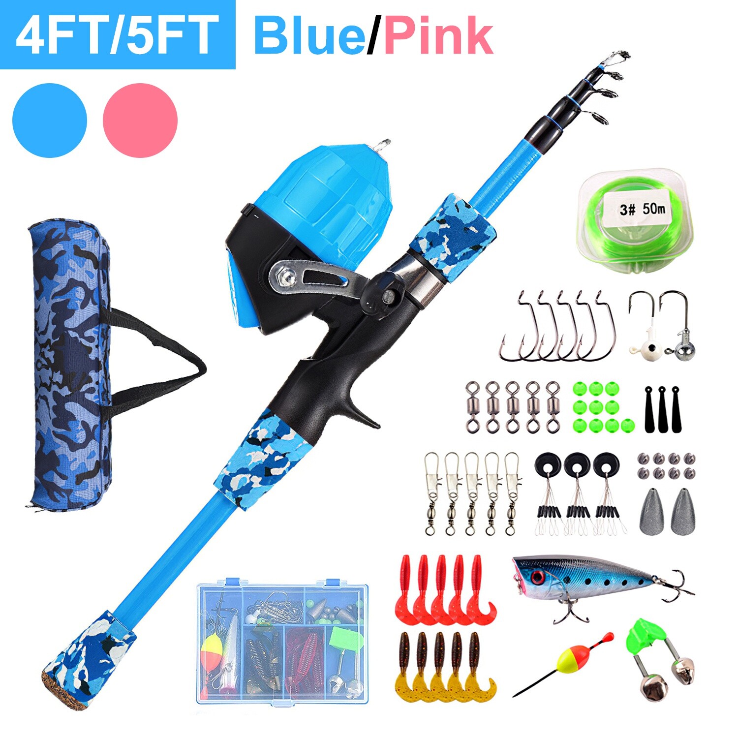 4ft/5ft Kids Fishing Pole Kit Fishing Telescopic Fishing Rod & Reel Combo Toys