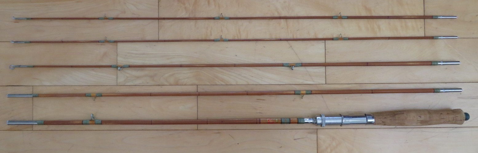 Vintage Crown Japanese 8′ Bamboo Fly Fishing Rod Set w/ Crown Brand Box & Gear