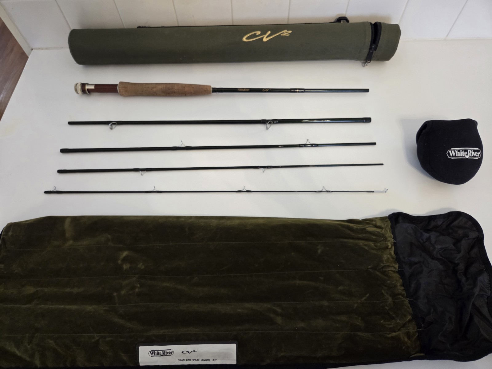 White River CV2 V8655 Fly Rod 8’6″ 5WT 5PC w/ CV2 Reel Tube Sock